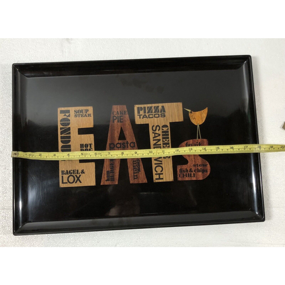 VTG 70’s MCM Couroc Inlaid “EATS”Wood Black Phenolic Tray Snack  18 X 12 Barware - Picture 9 of 10